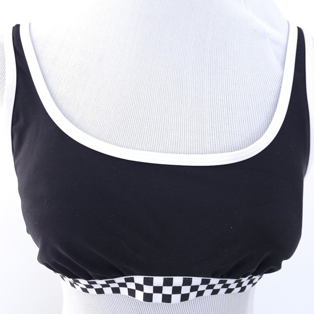 Xhilaration Black Athletic Bikini Top, Black White Check Large Swimsuit Top